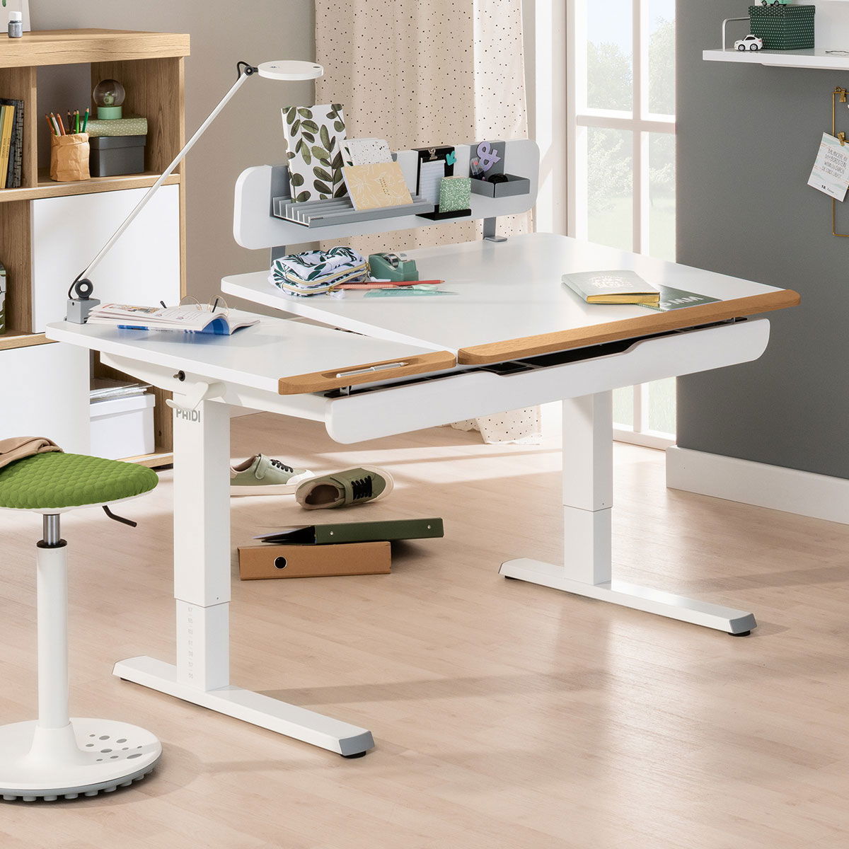 Paidi Teenio 130 GT Schreibtisch Kreideweiß / Eiche massiv 130 x 75 cm