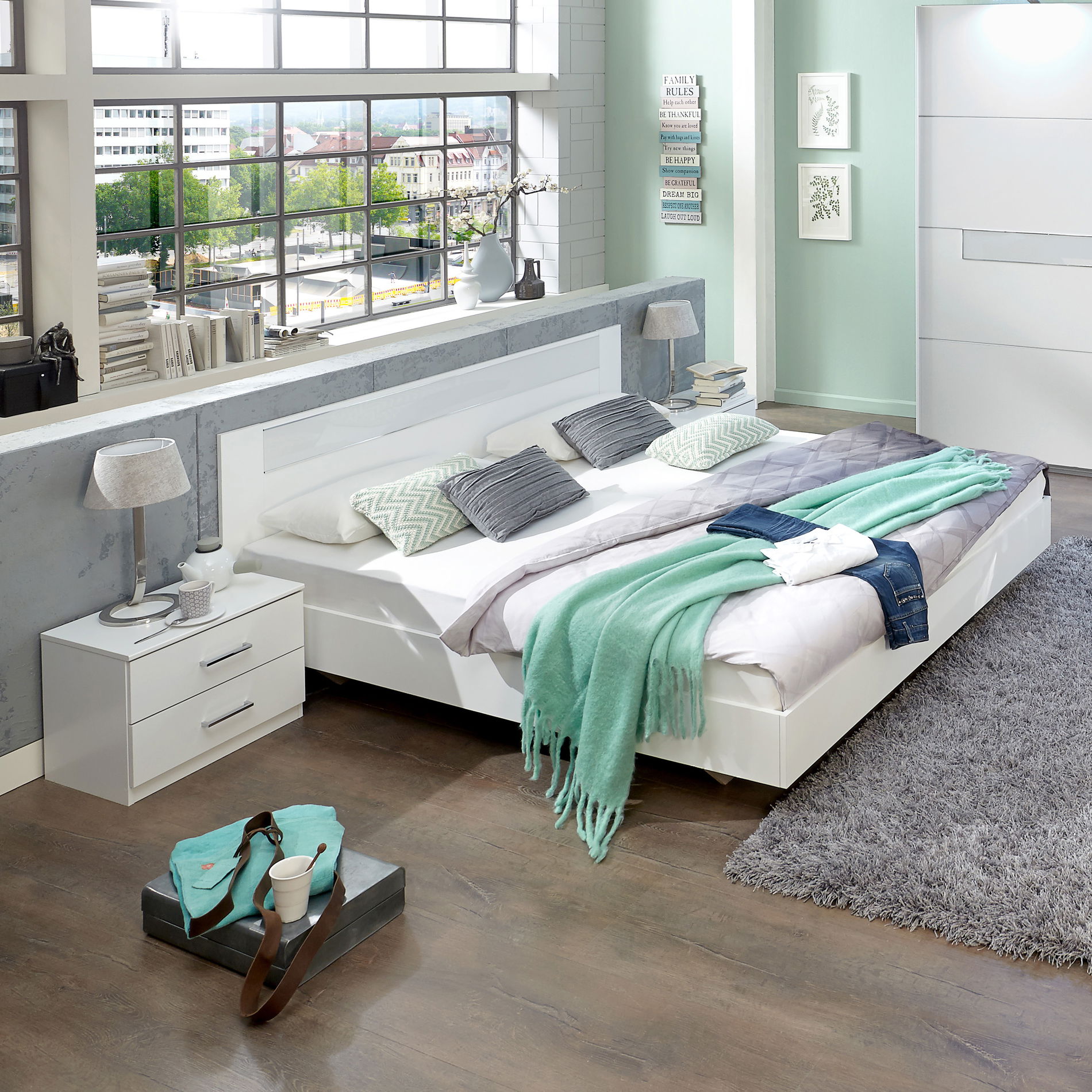 Wimex Pamela Futonbett 180 x 200 cm inkl. Nachtschränke Weiß