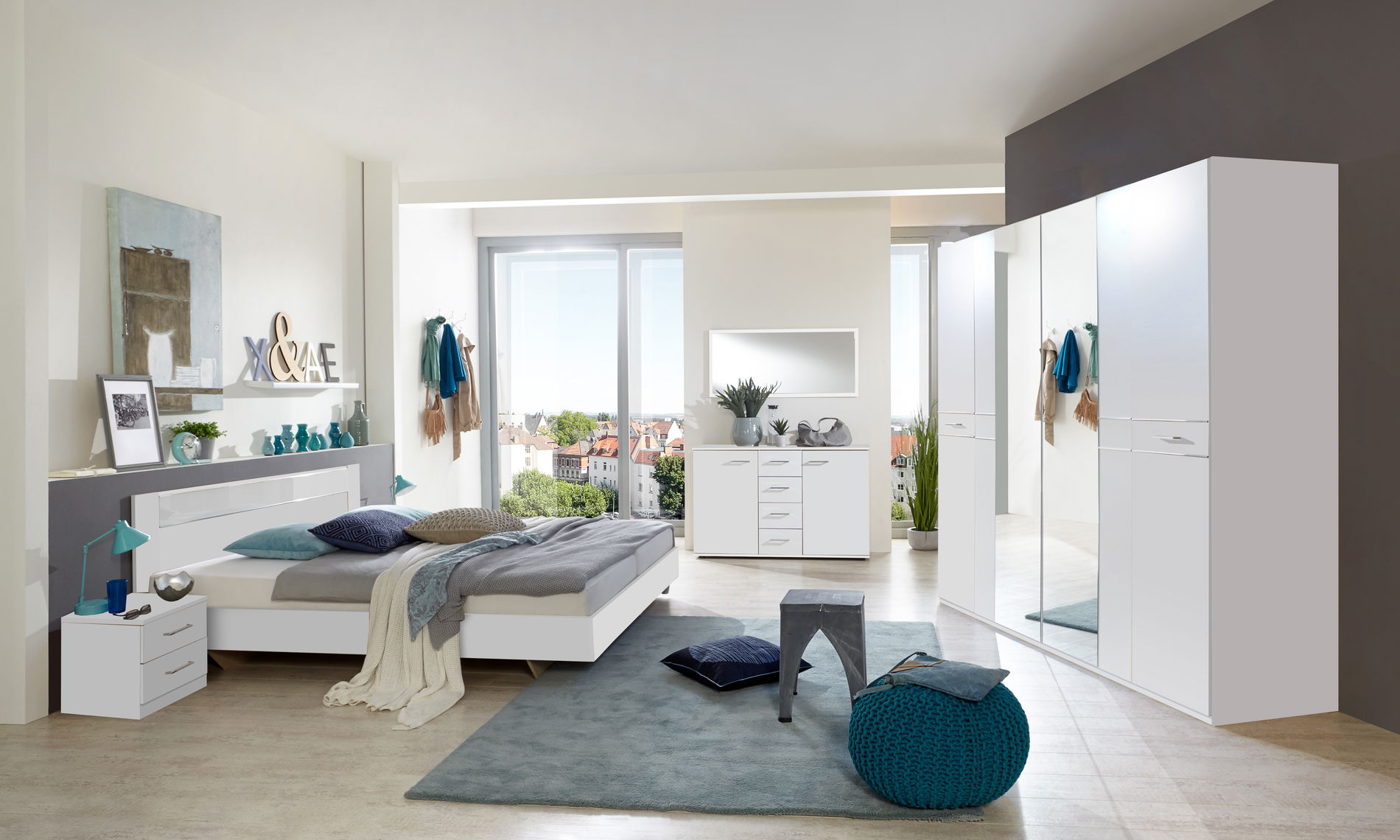 Wimex Pamela Schlafzimmer mit Kleiderschrank 225 cm & Bett 160 x 200 cm Weiß