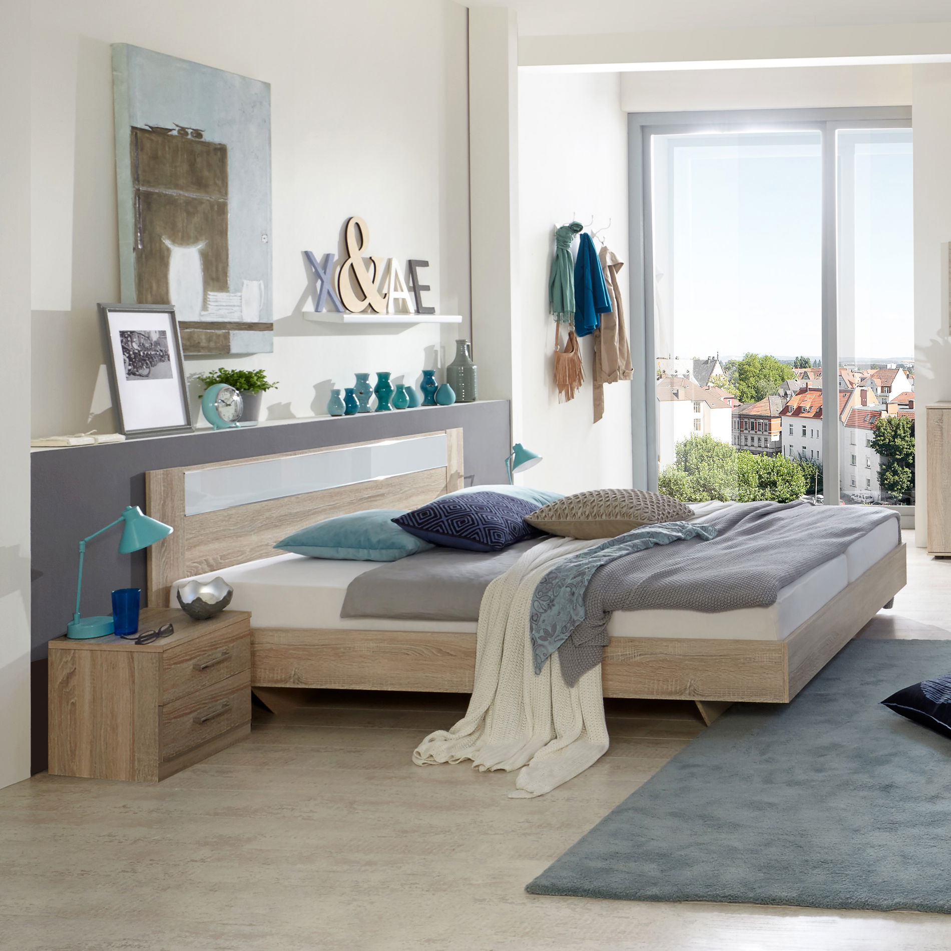 Wimex Pamela Futonbett 180 x 200 cm inkl. Nachtschränke Eiche sägerau-Nachbildung/Weiß