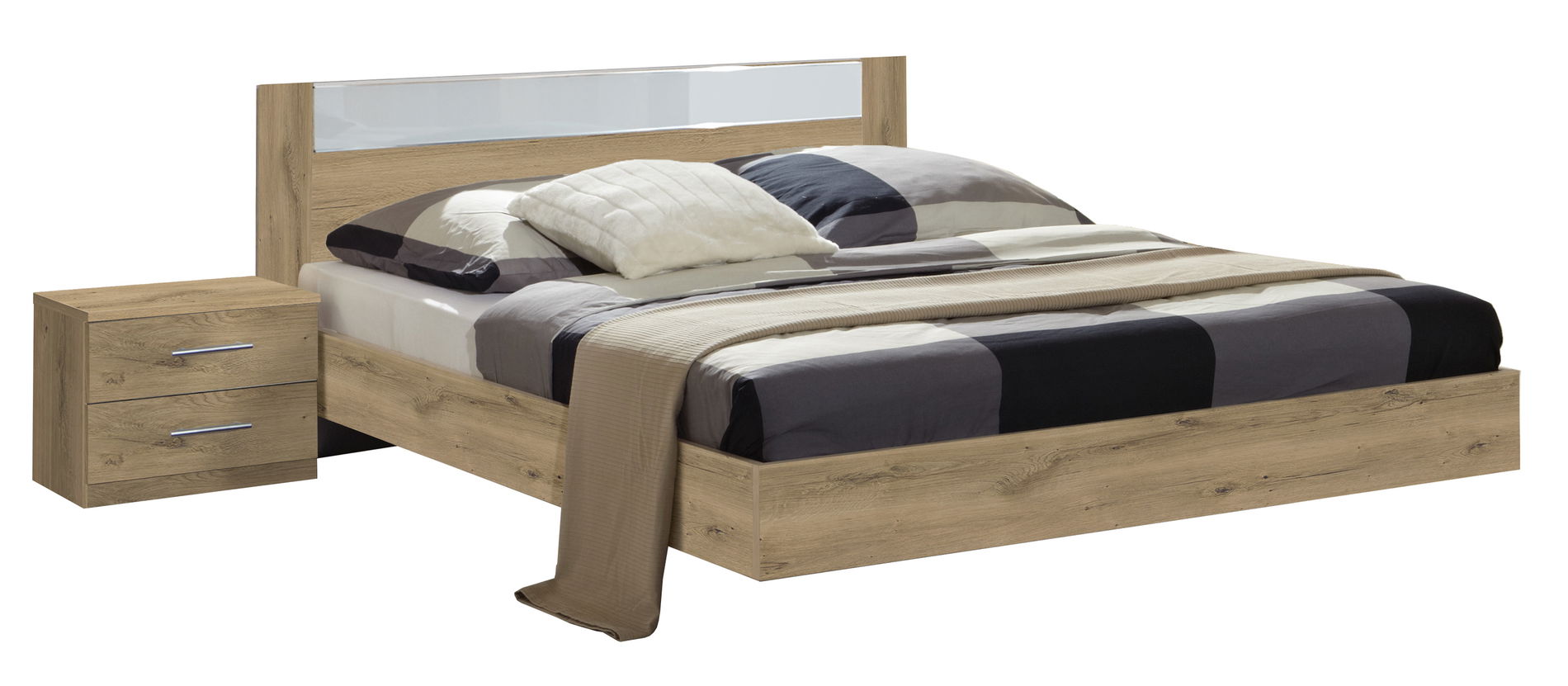 Wimex Pamela Futonbett 140 x 200 cm inkl. Nachtschränke Plankeneiche-Nachbildung/Weiß