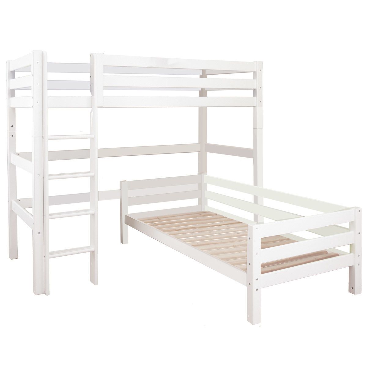 Hoppekids Eck-Hochbett ECO Luxury  90x200 cm mit gerader Leiter & Absturzsicherung