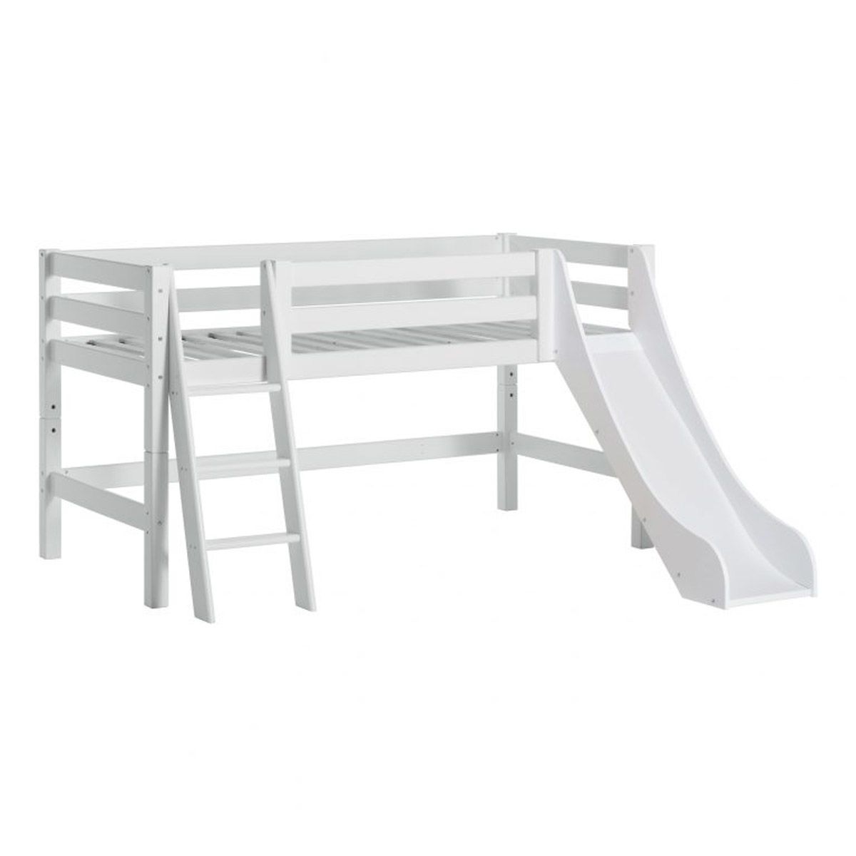 Hoppekids Halbhohes Bett ECO Luxury 120x200 cm weiß mit schräger Leiter & Rutsche