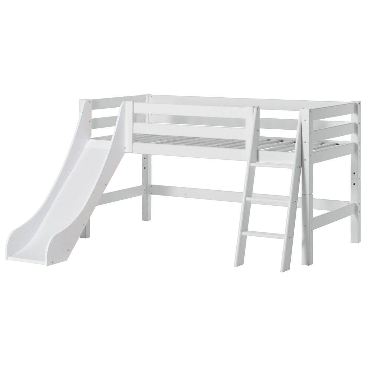 Hoppekids Halbhohes Bett ECO Luxury  90x200 cm mit Rutsche, schräger Leiter & Absturzsicherung & flex Lattenrost
