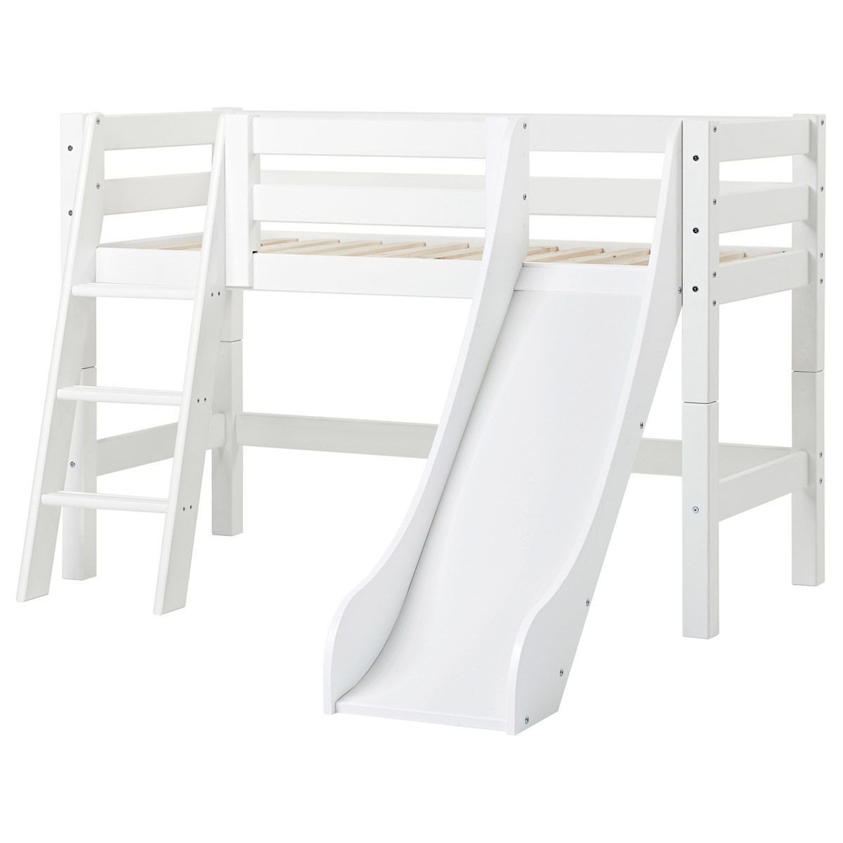 Hoppekids Halbhohes Bett ECO Luxury  70x160 cm mit Rutsche, schräger Leiter & Absturzsicherung