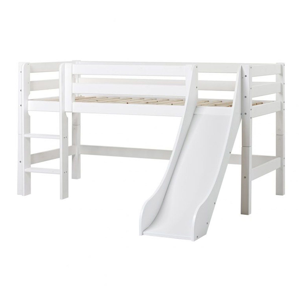 Hoppekids Halbhohes Bett ECO Luxury 120x200 cm weiß mit gerader Leiter & Rutsche