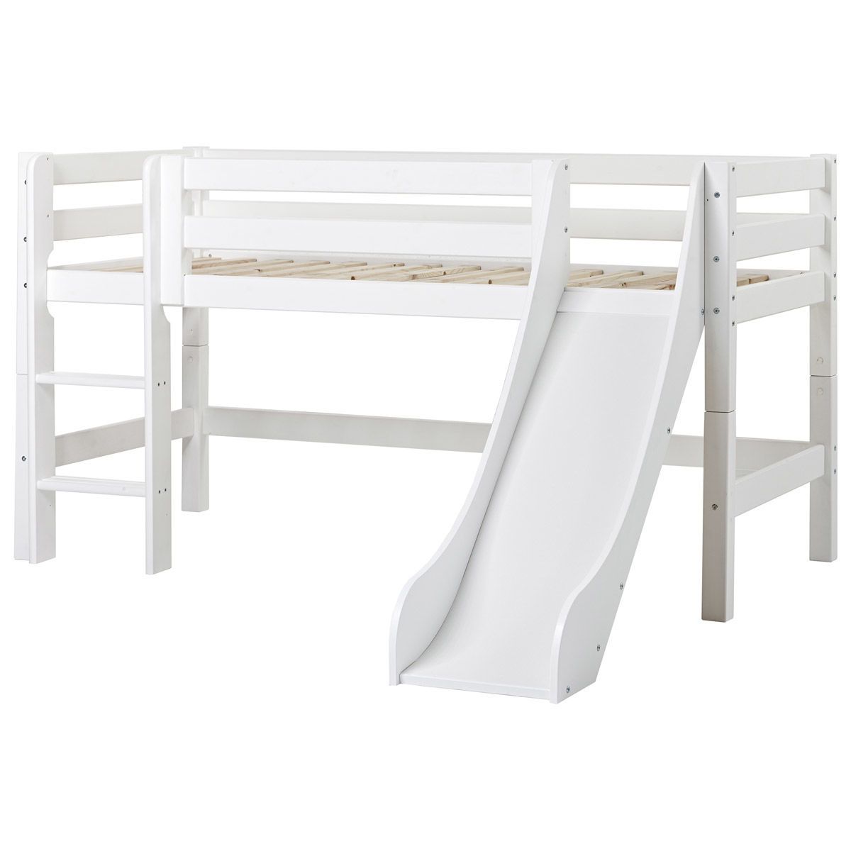 Hoppekids Halbhohes Bett ECO Luxury  90x200 cm mit Rutsche, gerader Leiter & Absturzsicherung