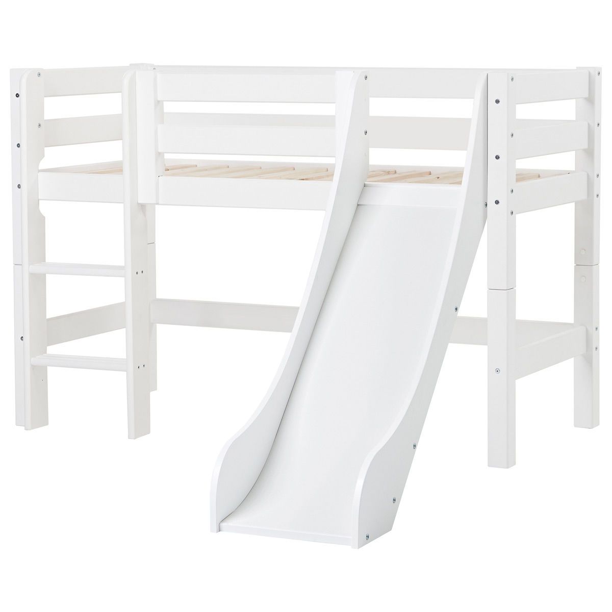 Hoppekids Halbhohes Bett ECO Luxury  70x160 cm mit Rutsche, gerader Leiter & Absturzsicherung