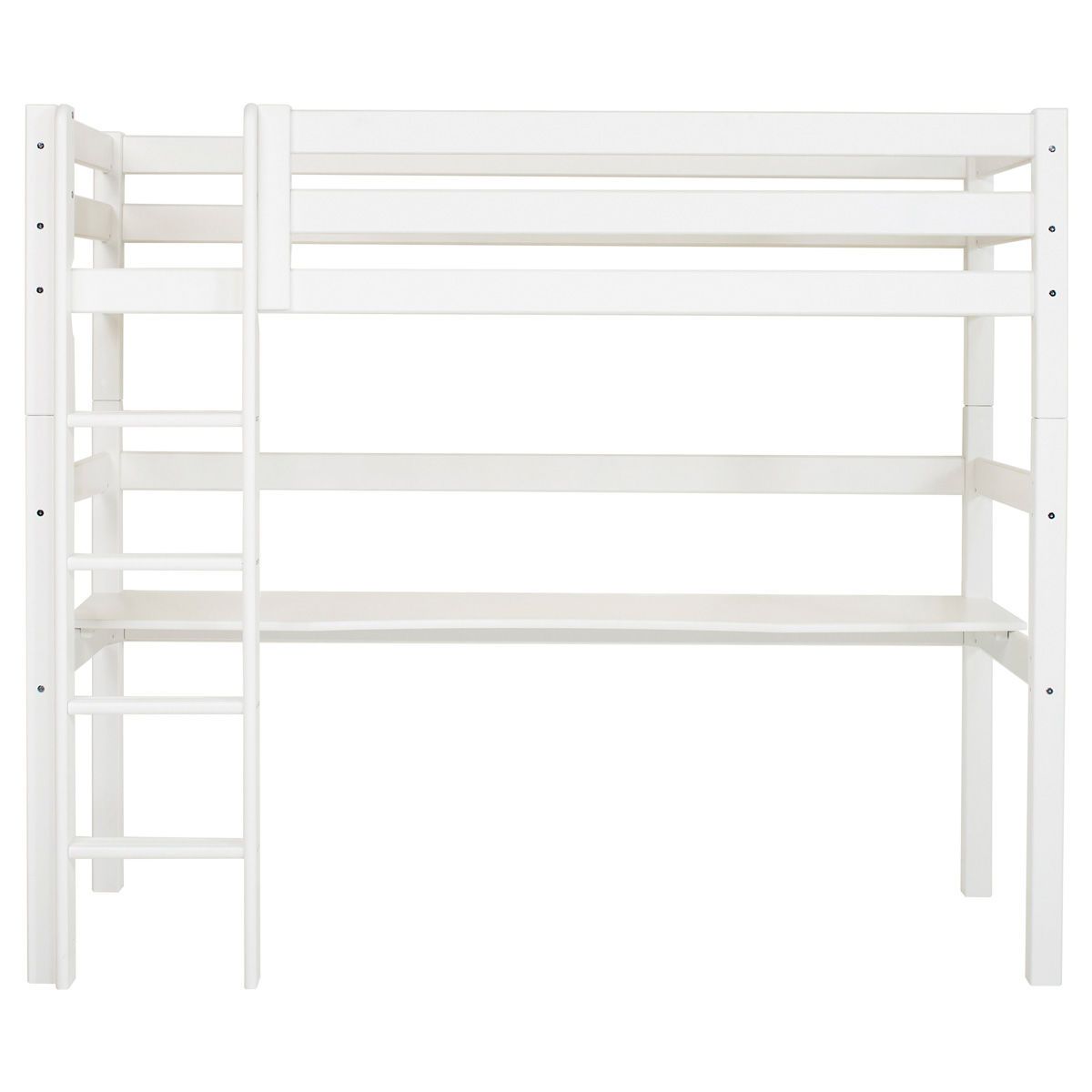 Hoppekids Hochbett ECO Luxury 90x200 cm mit gerader Leiter, Tischplatte & Absturzsicherung