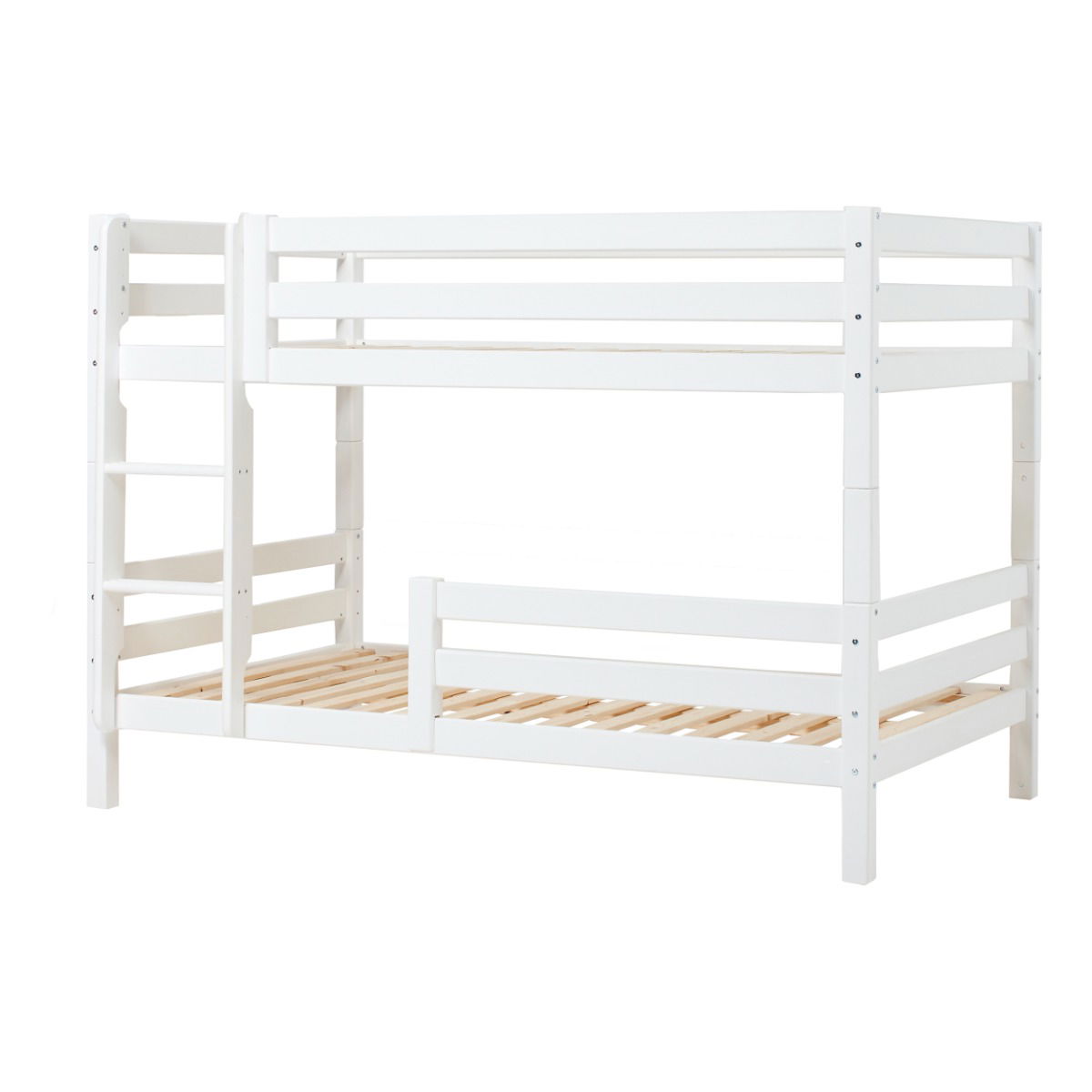 Hoppekids ECO Luxury Etagenbett mit gerader Leiter und Rausfallschutz klein und Liegefläche 120x200 cm Weiß
