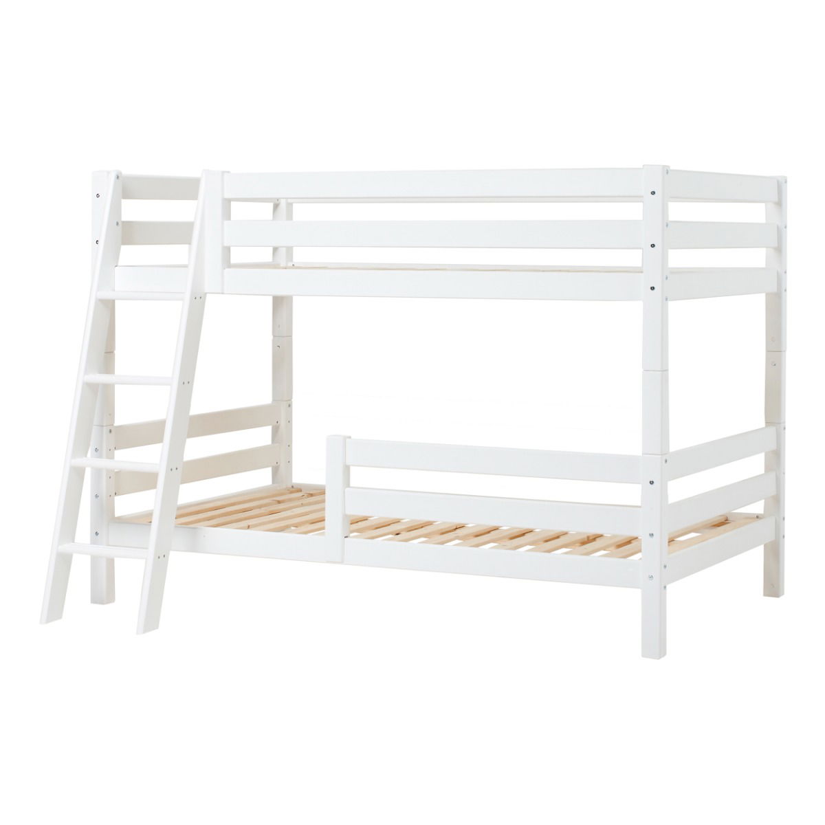 Hoppekids ECO Luxury Etagenbett mit schräger Leiter und Rausfallschutz klein und Liegefläche 120 x 200 cm Weiß