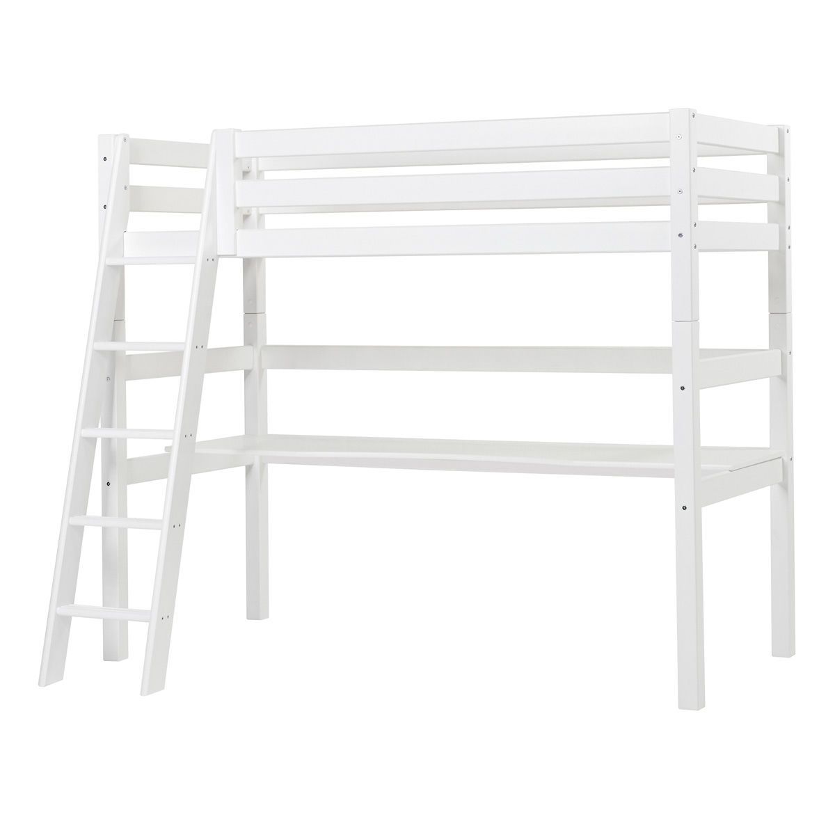 Hoppekids Hochbett ECO Luxury 90x200 cm m. schräger Leiter, Tischplatte & Absturzsicherung