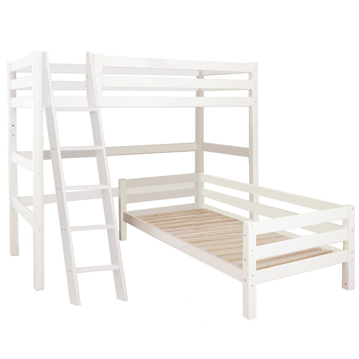 Hoppekids Eck-Hochbett ECO Luxury  90x200 cm mit schräger Leiter & Absturzsicherung