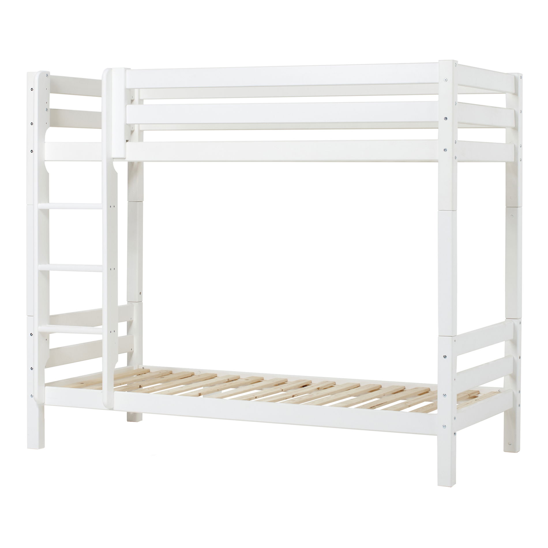 Hoppekids ECO Luxury Hohes Etagenbett mit gerader Leiter und Liegefläche 90 x 200 cm für Einlegelattenrost Weiß