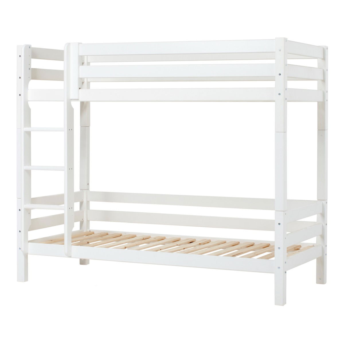 Hoppekids ECO Luxury Hohes Etagenbett mit gerader Leiter Rausfallschutz und Liegefläche 90x200 cm Weiß