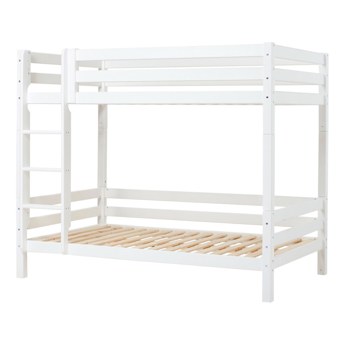 Hoppekids ECO Luxury Hohes Etagenbett mit gerader Leiter Rausfallschutz und Liegefläche 120x200 cm Weiß