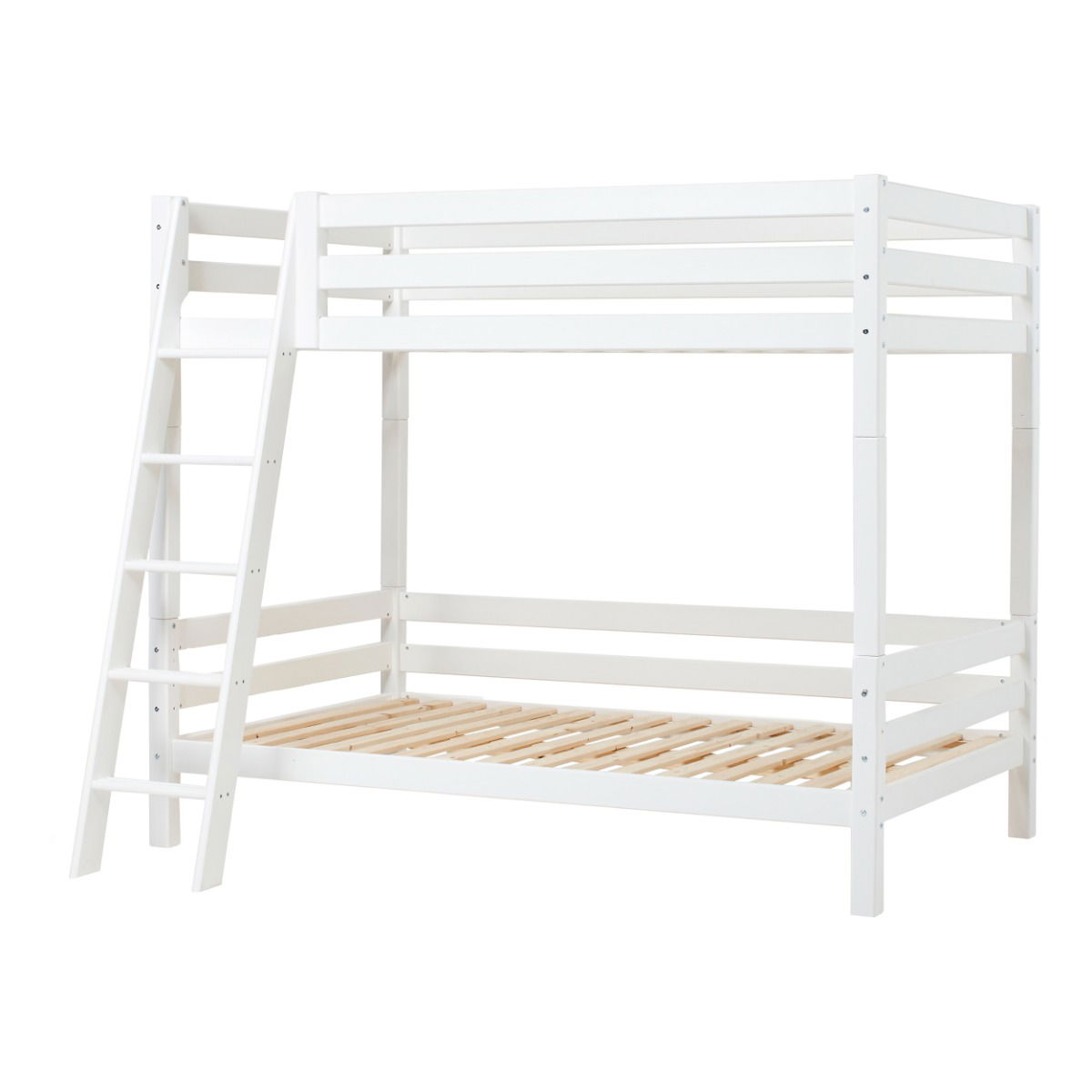 Hoppekids ECO Luxury Hohes Etagenbett mit schräger Leiter Rausfallschutz und Liegefläche 120 x 200 cm Weiß
