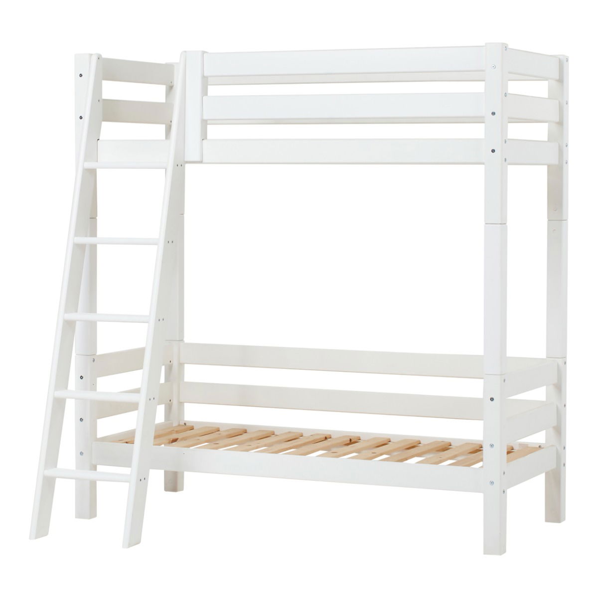 Hoppekids ECO Luxury Hohes Etagenbett mit schräger Leiter Rausfallschutz und Liegefläche 70 x 160 cm Weiß