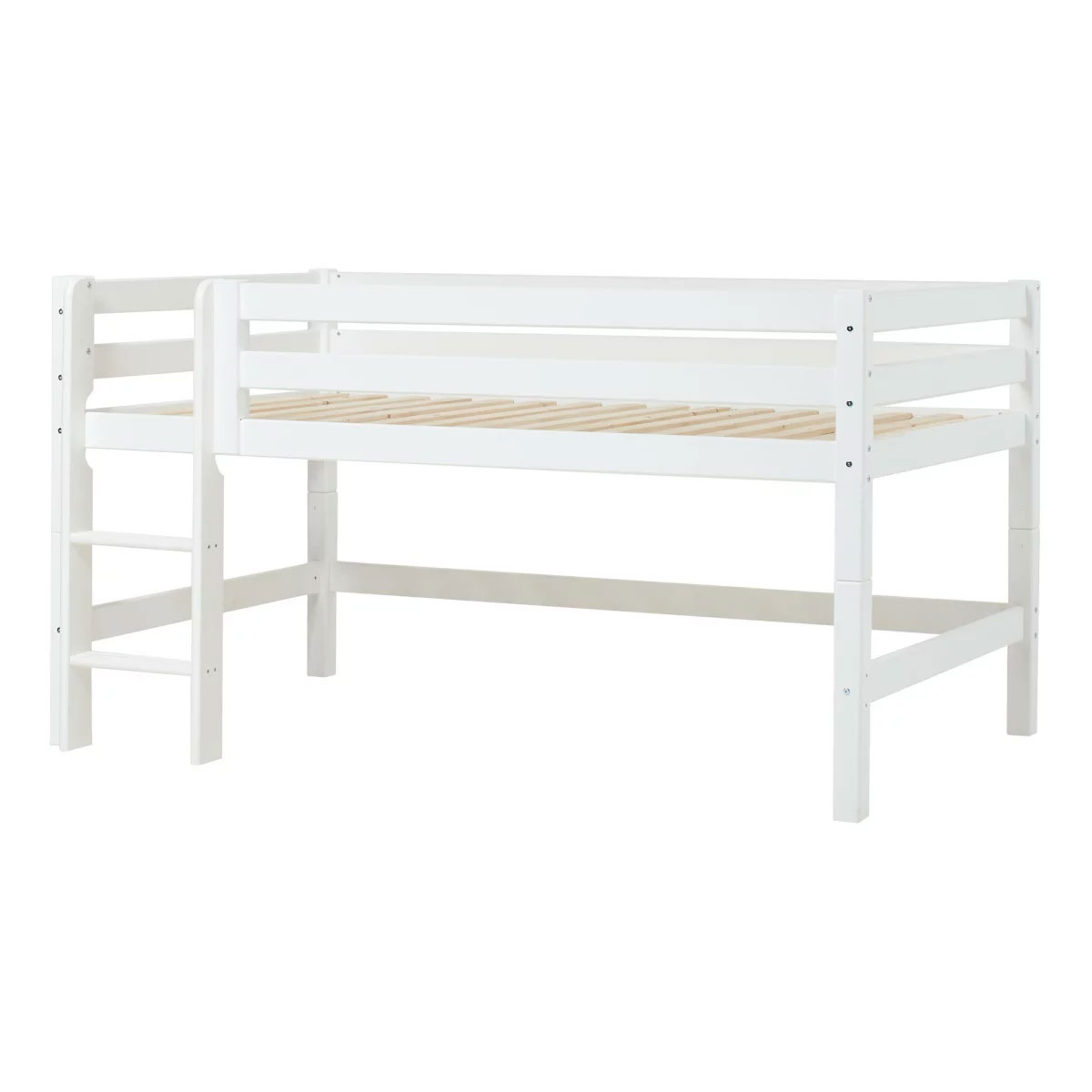 Hoppekids Halbhohes Bett ECO Luxury 120x200 cm weiß mit gerader Leiter & Absturzsicherung