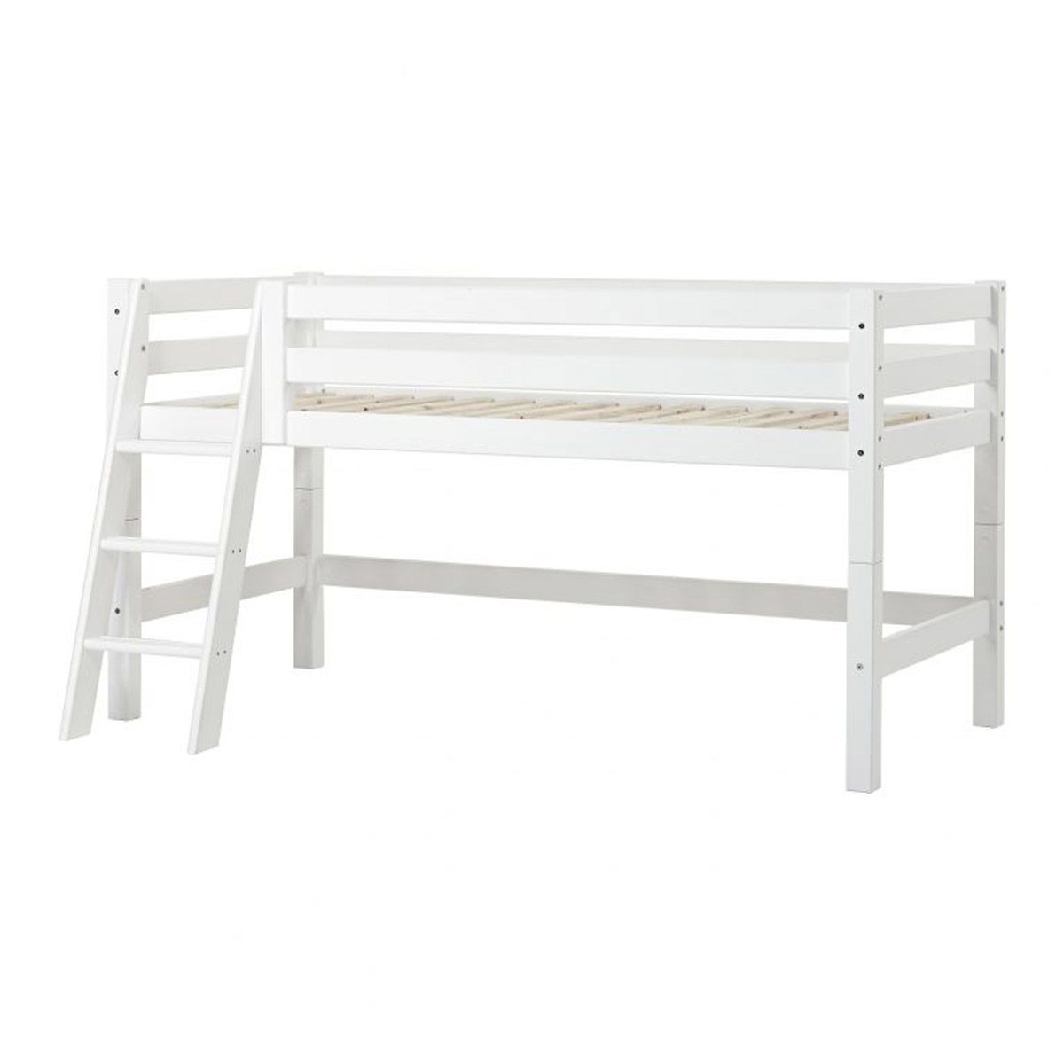 Hoppekids Halbhohes Bett ECO Luxury 120x200 cm weiß mit schräger Leiter & Absturzsicherung