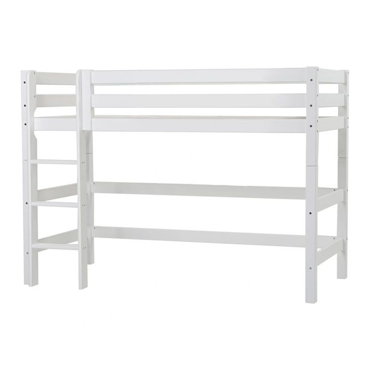 Hoppekids Mittelhohes Bett ECO Luxury 120x200 cm weiß mit gerader Leiter & Absturzsicherung