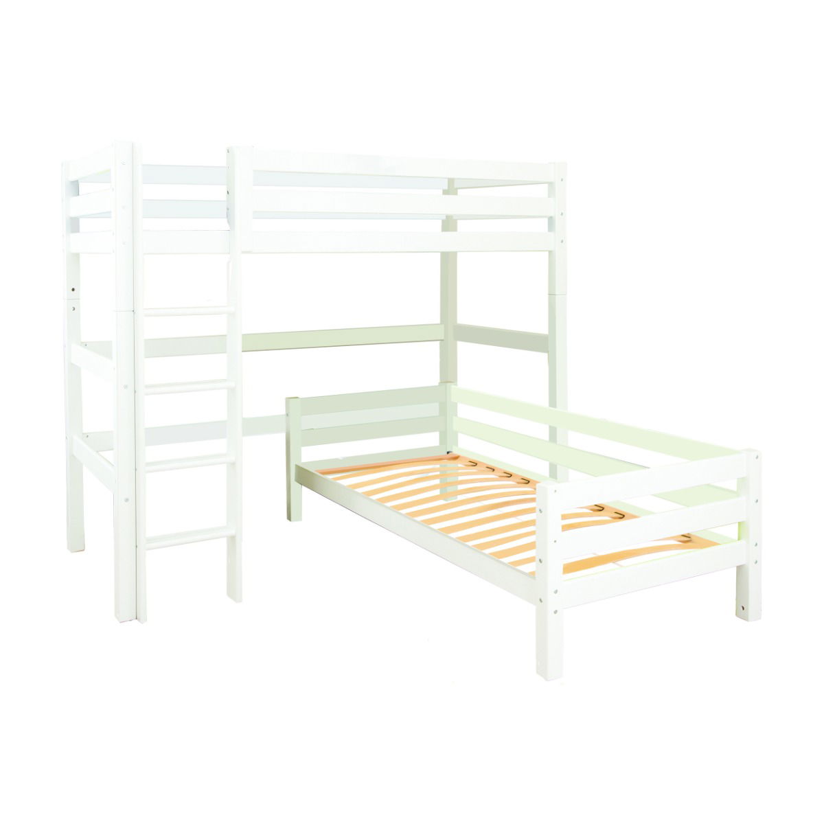 Hoppekids ECO Luxury Etagenbett Winkel 90x200cm Flexibler Lattenrost Weiß