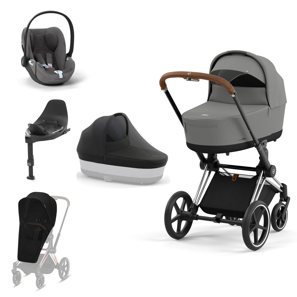 CYBEX PRIAM Kinderwagen Mirage Grey Bundle Plus New Generation inkl. Zubehörartikel
