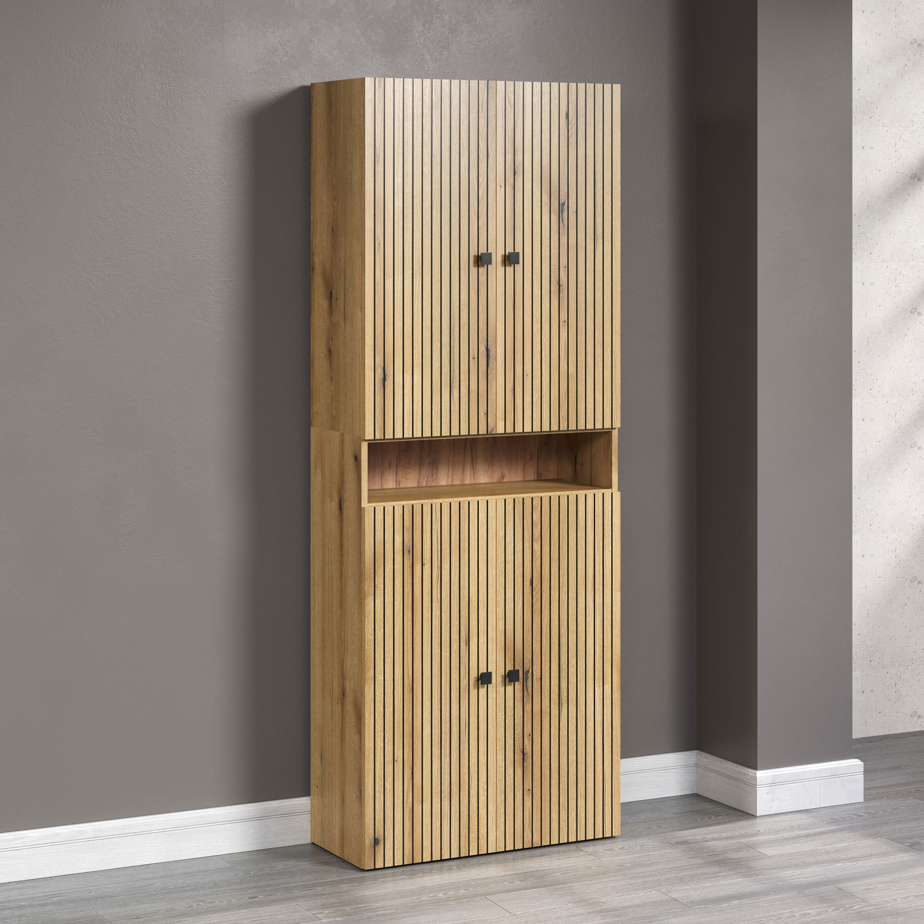 trendteam Pure Bliss Hochschrank breit mit offenem Fach Evoke Eiche