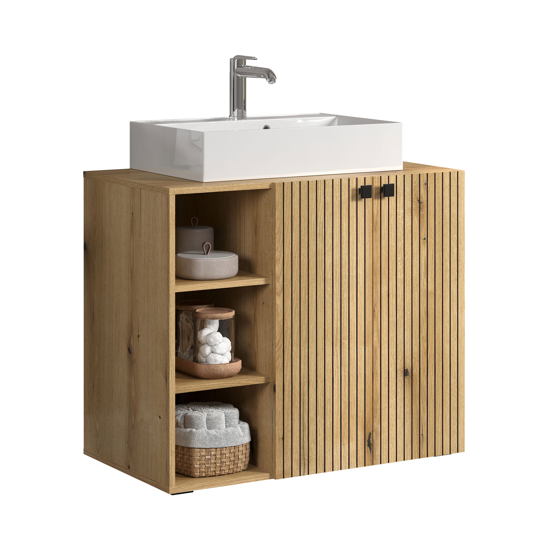 trendteam Pure Bliss Waschbeckenunterschrank mit Aufsatzwaschbecken Evoke Eiche