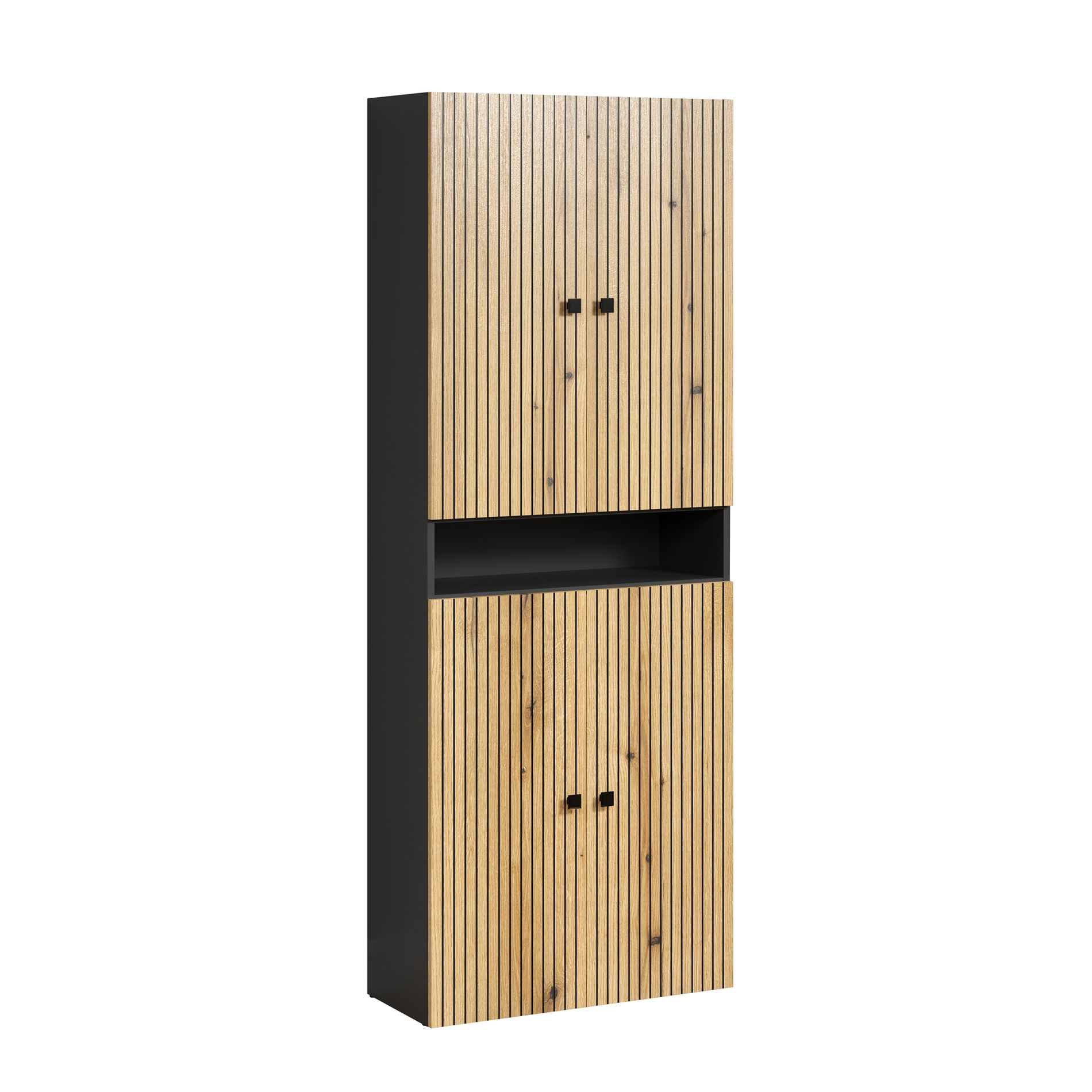 trendteam Pure Bliss Hochschrank breit mit offenem Fach Evoke Eiche Schwarze