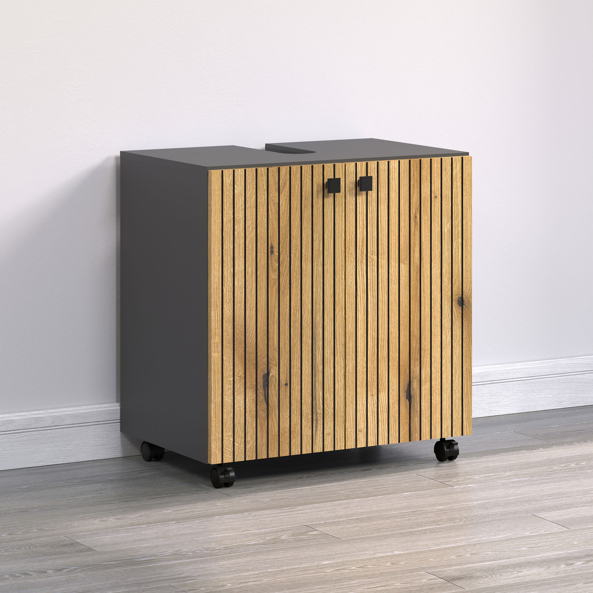 trendteam Pure Bliss Waschbeckenunterschrank 2-türig Anthrazit Evoke Eiche