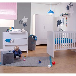 Childhome Quadro White Kinderzimmer mit Schrank 2T, Kommode und Wandelbett