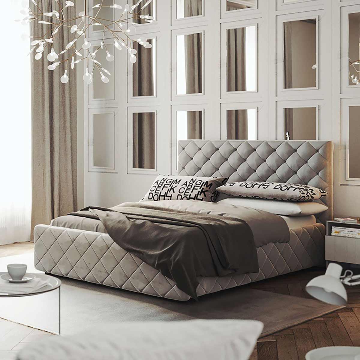 Nature Kid Viana Polsterbett Velour grau 120 x 200 cm mit Bettkasten