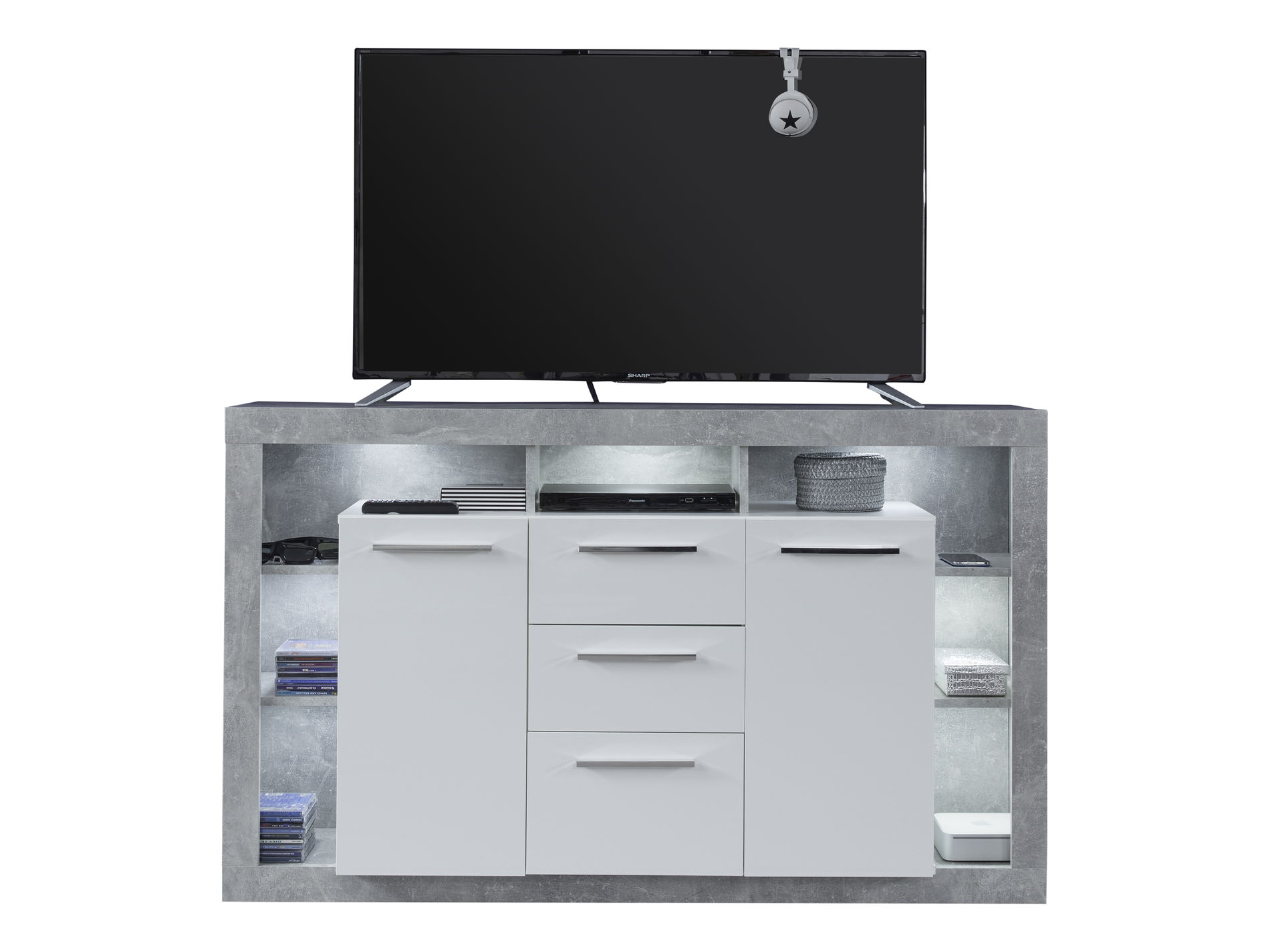 trendteam Sideboard klein Rock steinfarben und weiß