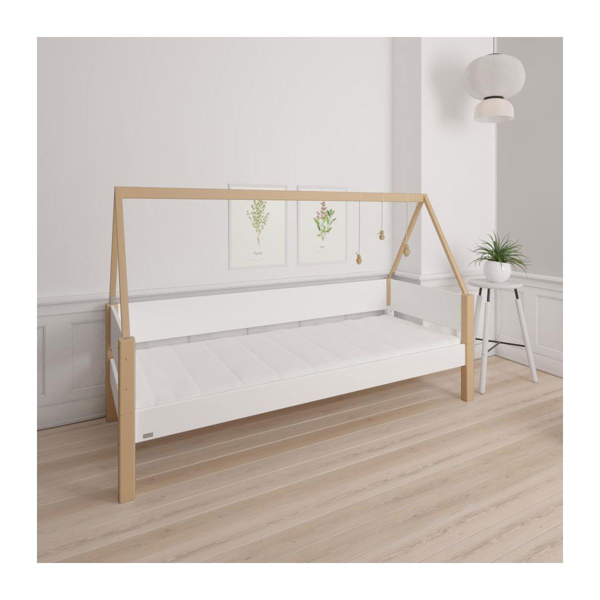 Manis-h Hausbett SAGA 90x200 cm Pfosten Buche incl. Dachgiebel - 22 Farben wählbar