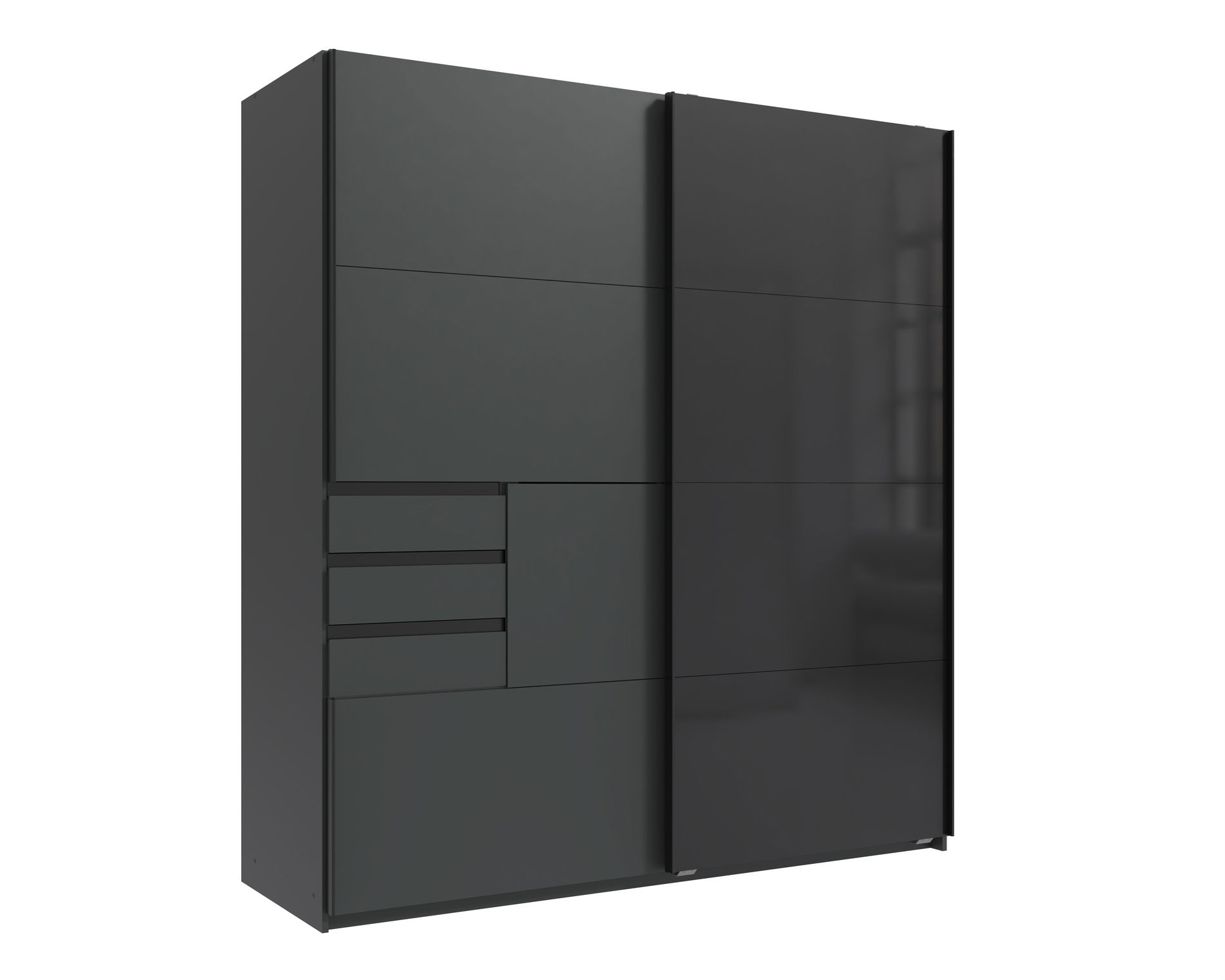Wimex Schwerin Schwebetürenschrank 180CM Graphit / Glas Schwarz