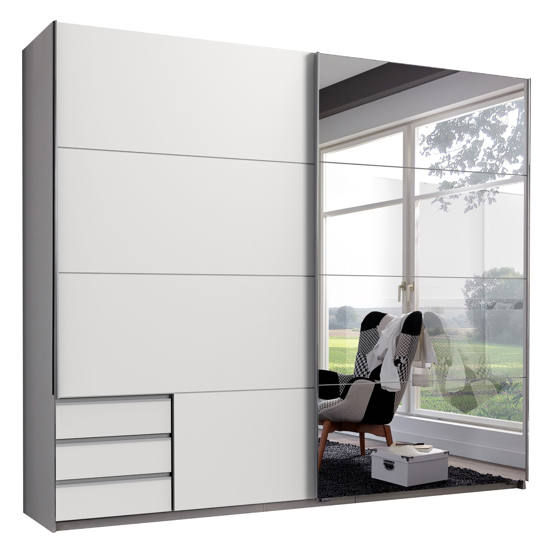 Wimex Seattle Schwebetürenschrank 225 cm 1 Spiegel Weiß