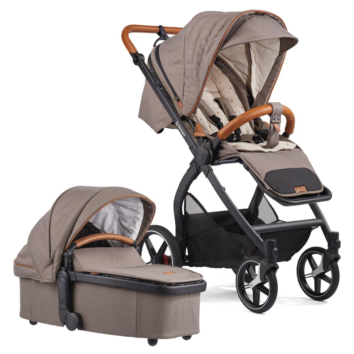 Gesslein FX4 Swing Kinderwagen mit Handbremse Gestell schwarz mit Panorama Relax Babywanne Farbe wählbar