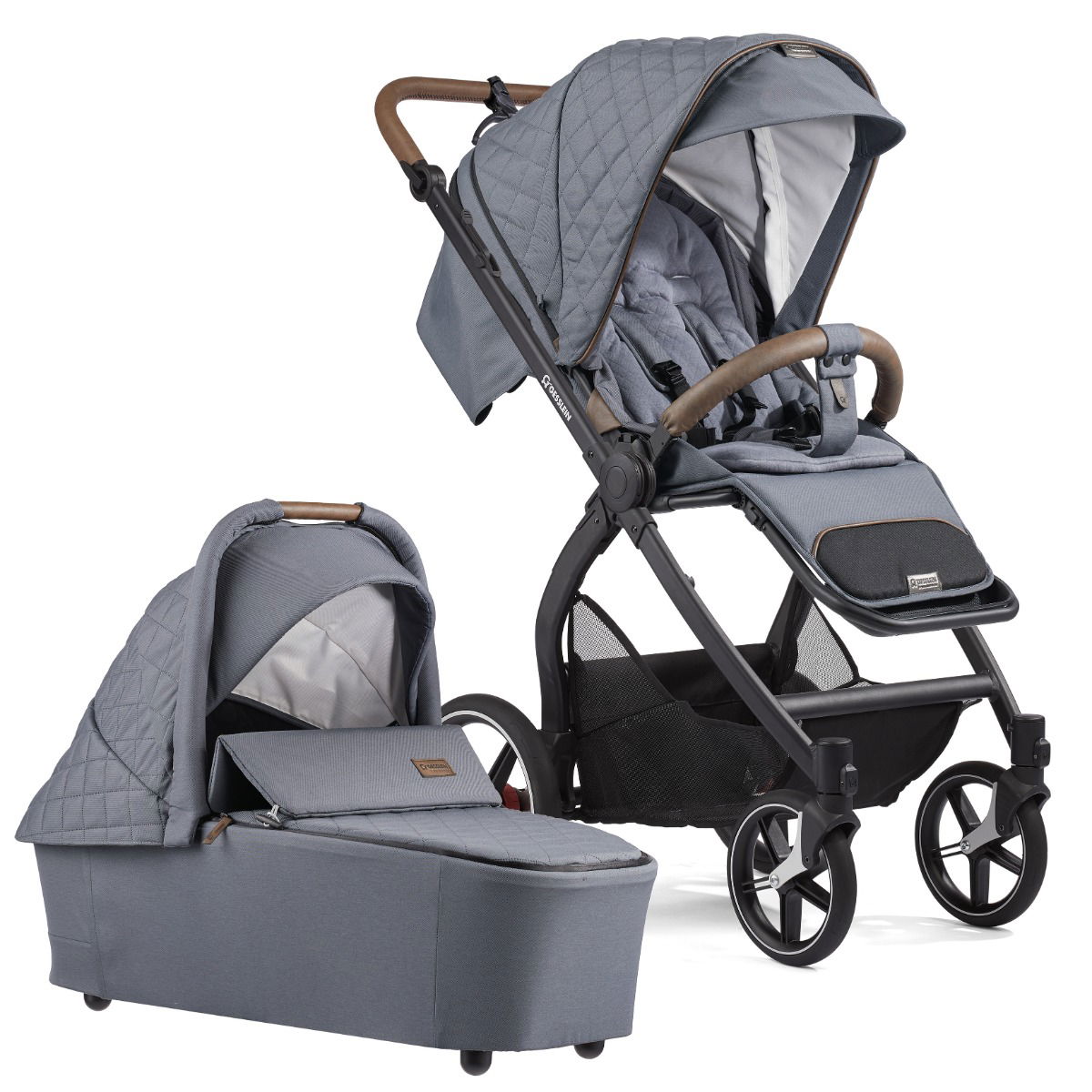 Gesslein FX4 Swing Kinderwagen mit Handbremse Gestell schwarz mit Panorama Lyx Babywanne Farbe wählbar