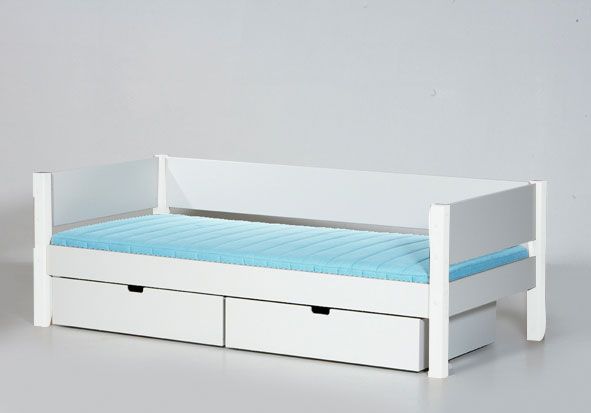 Manis-h Einzelbett SIF 90x200 cm einfarbig incl. Sicherung, Bettkästen & Lattenrost ( Farbe Bett: Snow White / -11, Silver / -23)
