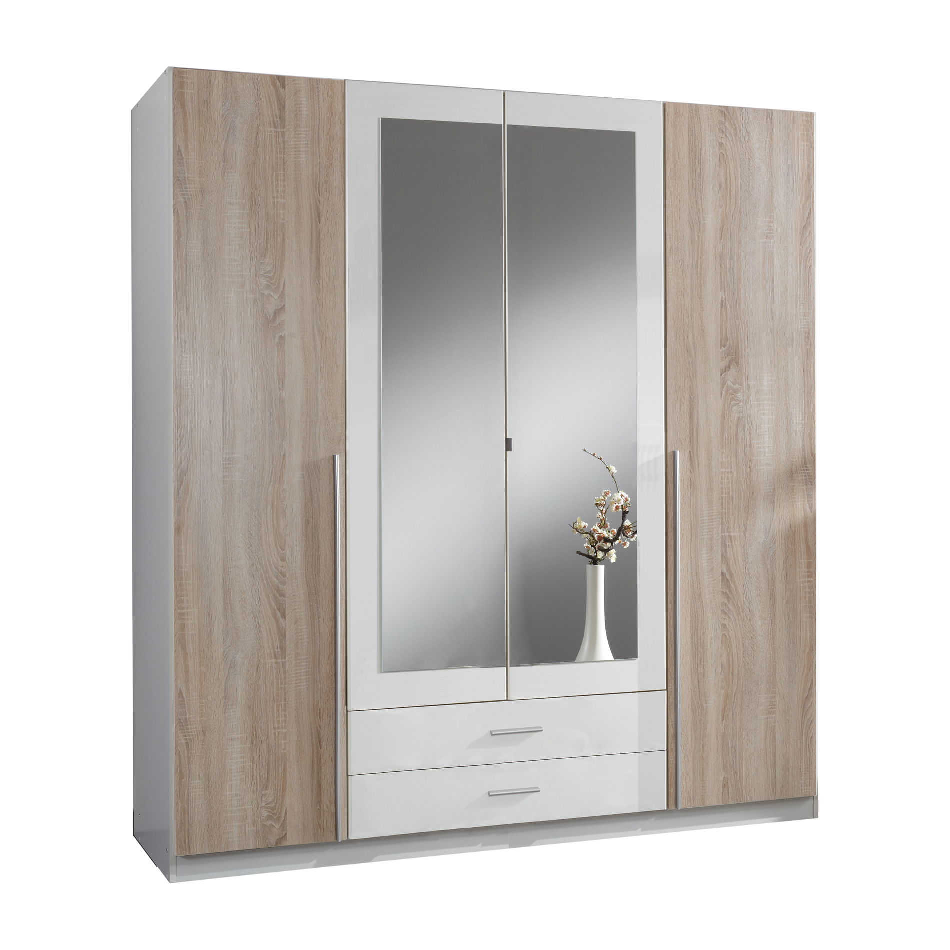 Wimex Skate Kleiderschrank 4T 2S Weiß/Eiche sägerau-Nachbildung
