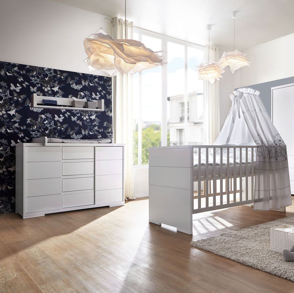 Schardt Maxx White Sparset inkl. Umbauseiten mit Wickelkommode & Kinderbett