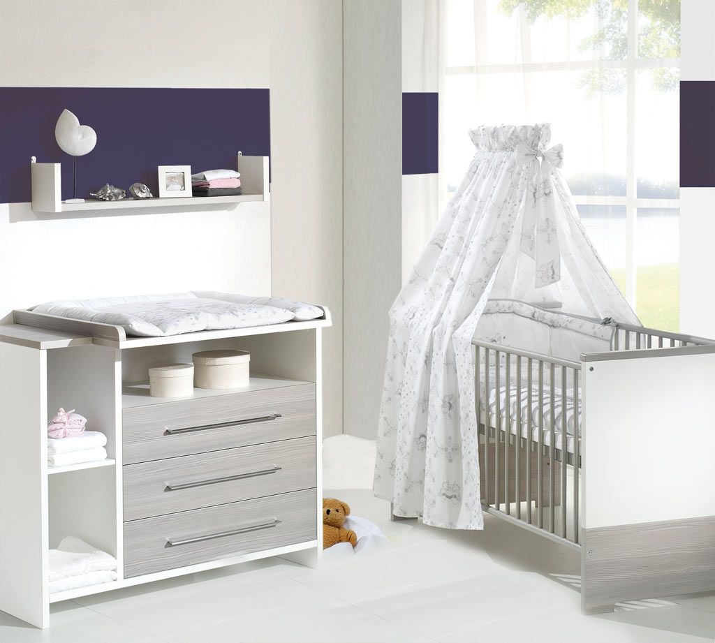 Schardt Eco silber Sparset inkl. Umbauseiten Kinderbett & Wickelkommode - Pinie silber/weiß