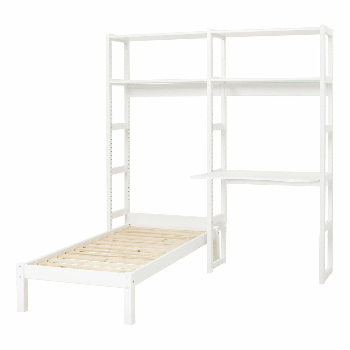 Hoppekids Storey Regalsystem 2-teilig weiß je 80 cm, 4 Regalbretter, Bett 70x160 cm, Tisch