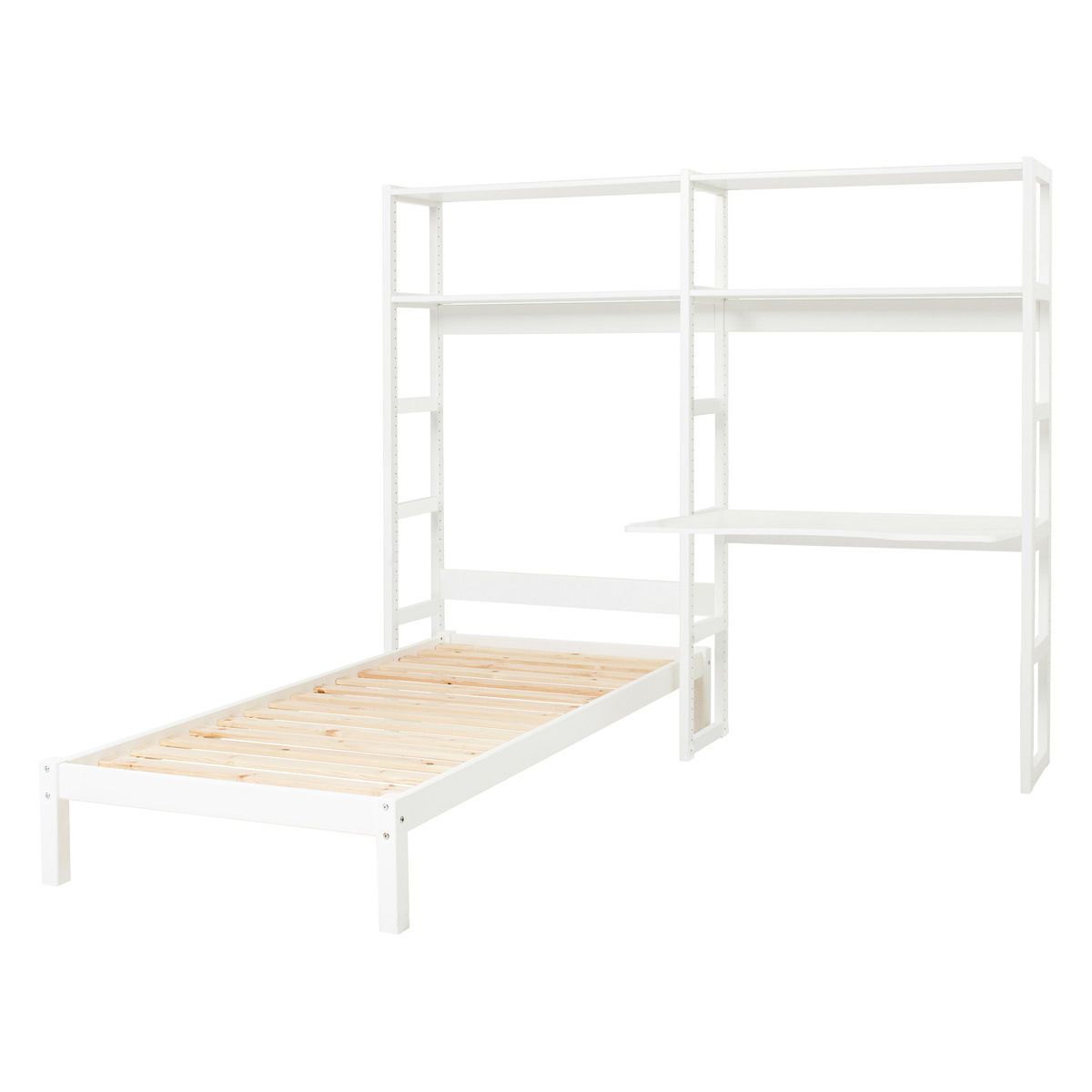 Hoppekids Storey Regalsystem 2-teilig weiß je 100 cm, 4 Regalbretter, Bett 90x200 cm, Tisch