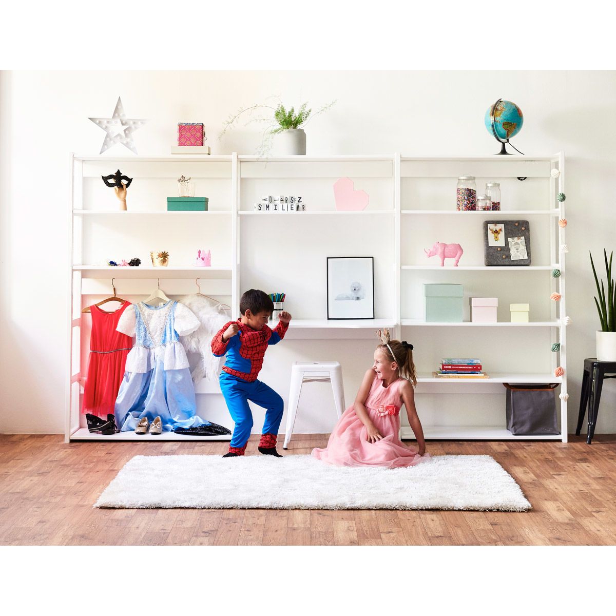 Hoppekids Storey Regal 3-teilig weiß 3x100 cm, 12 Böden, 1 Tisch 100 cm