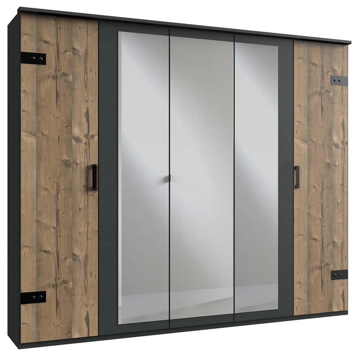 Wimex Stockholm Kleiderschrank mit Kranz 225 cm Silver Fir Dekor/Graphit