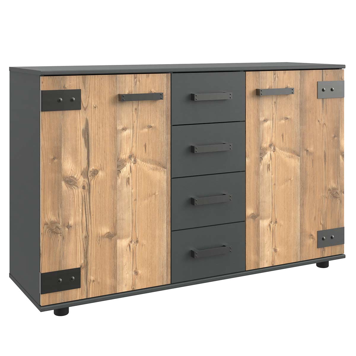 Wimex Stockholm Kombikommode 2T 4S Silver Fir Dekor/Graphit