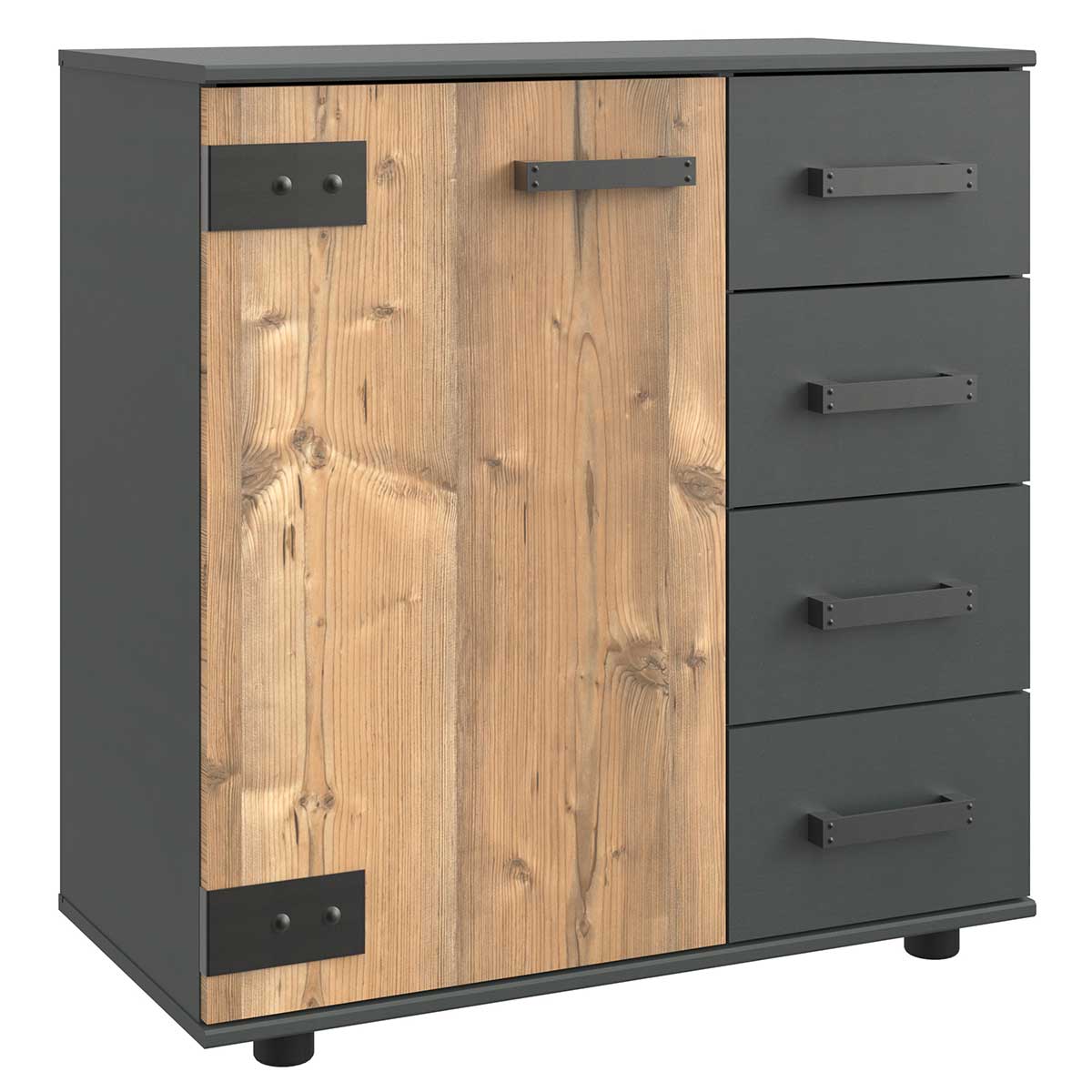 Wimex Stockholm Kombikommode 1T 4S Silver Fir Dekor/Graphit
