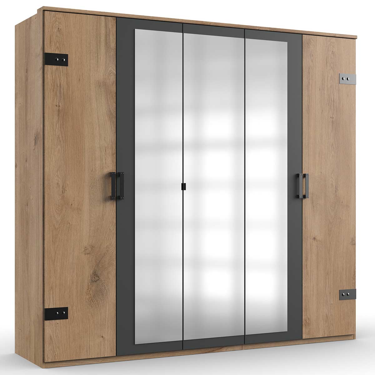 Wimex Stockholm Kleiderschrank mit Kranz 225 cm Plankeneiche Dekor/Graphit